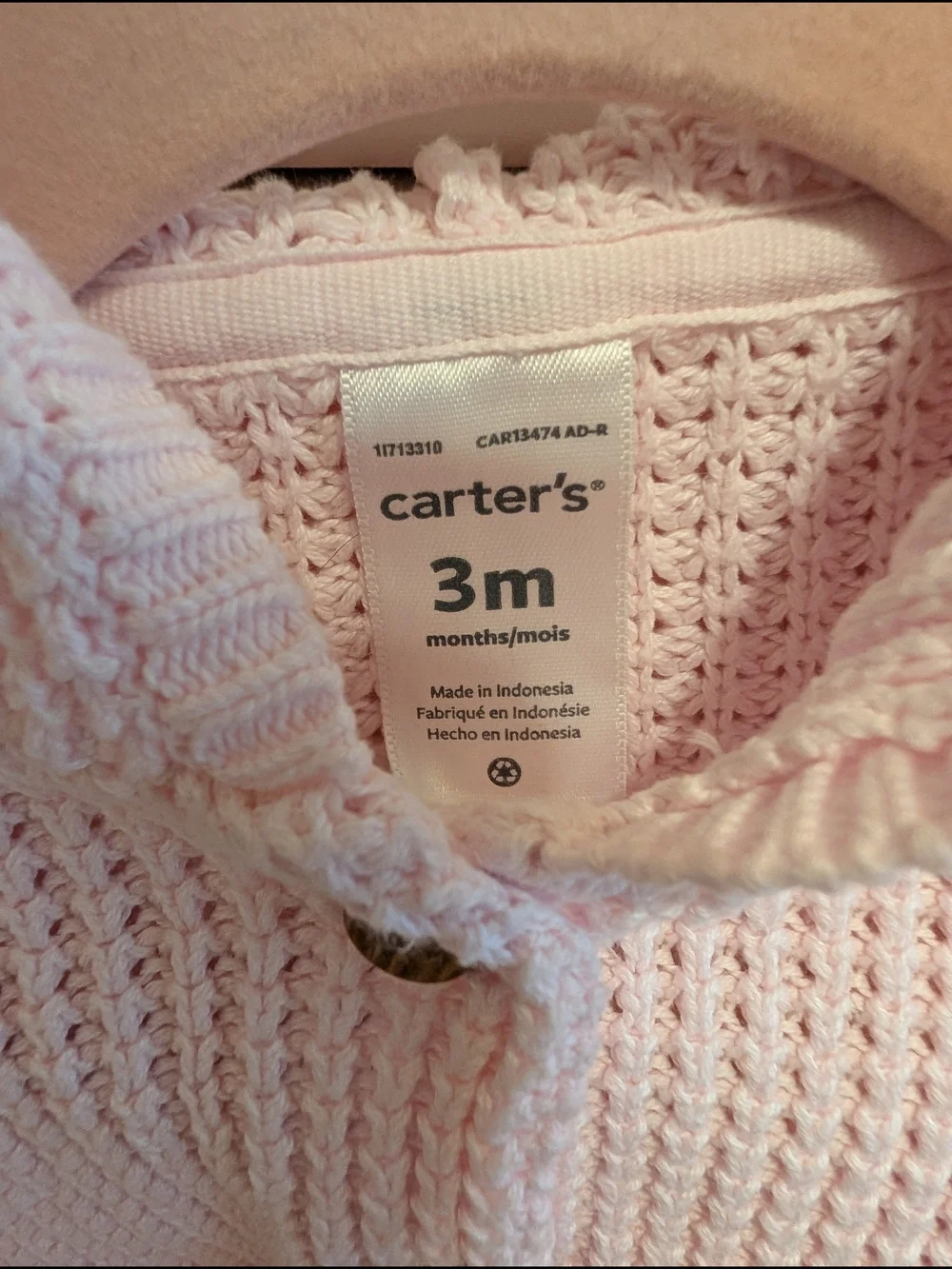 Carter's Pink Knit Hooded Baby Cardigan In Size 3 Months And 9 Months